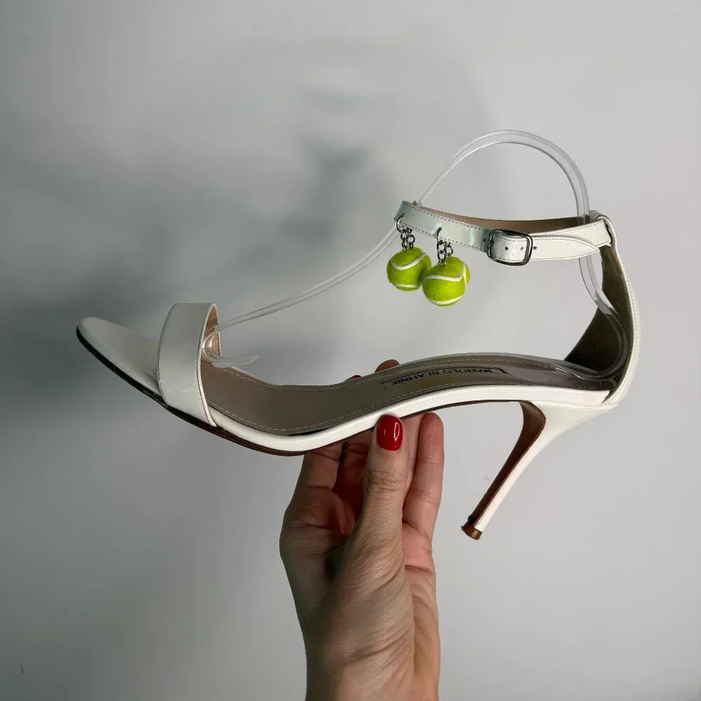 Manolo Blahnik (Tennis) White Patent Leather Sandals - Picture 7 of 11